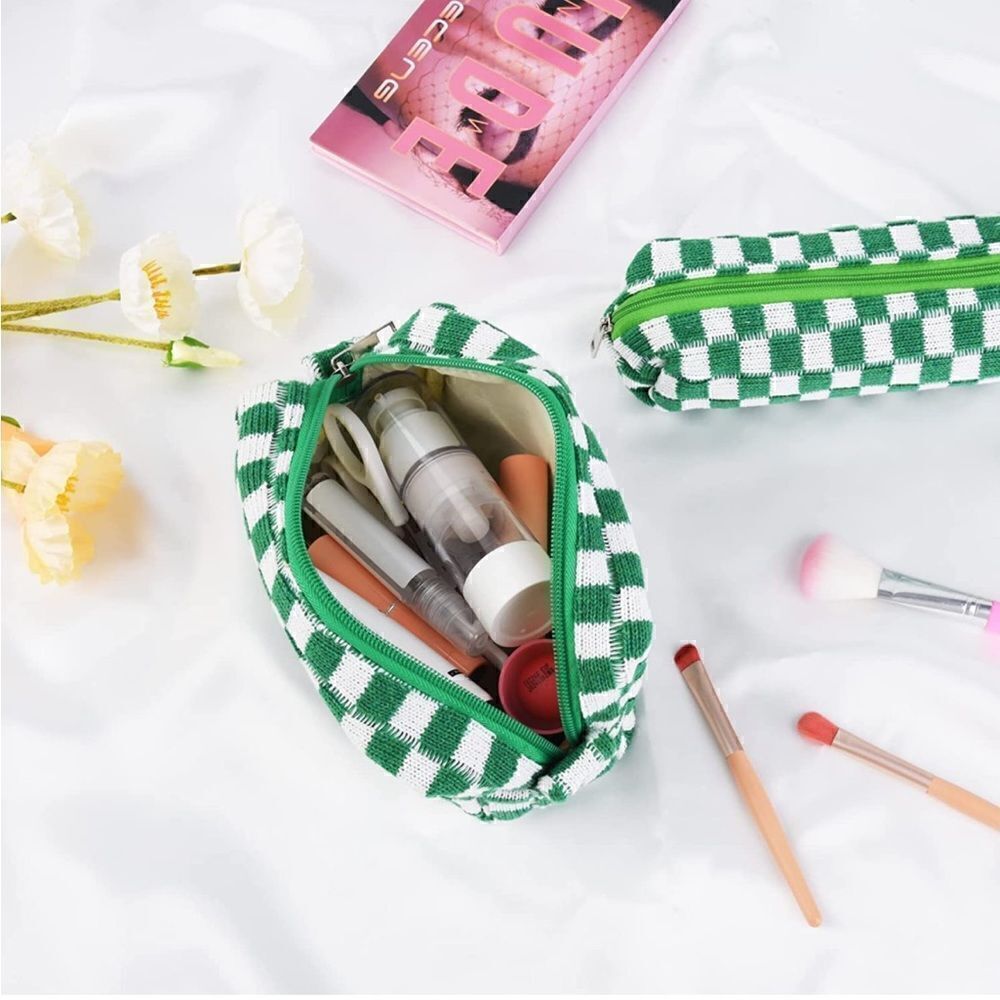 Green Checkered Makeup Bag Set - Picture 2 of 6